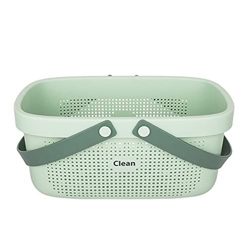 JiatuA Plastic Shower Caddy Tote Basket with Drainage & Silicone Handle, Green