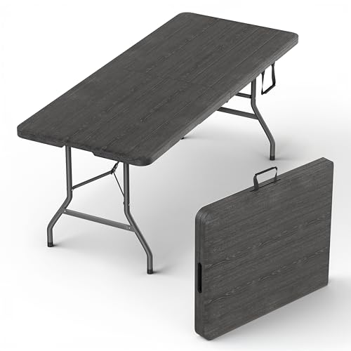 Our Modern Space 6-Foot Heavy-Duty Folding Table with Built-In Handle and Steel Legs