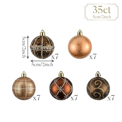 Valery Madelyn 35pcs Christmas Tree Ornaments Set 2 Inch Bronze Gold