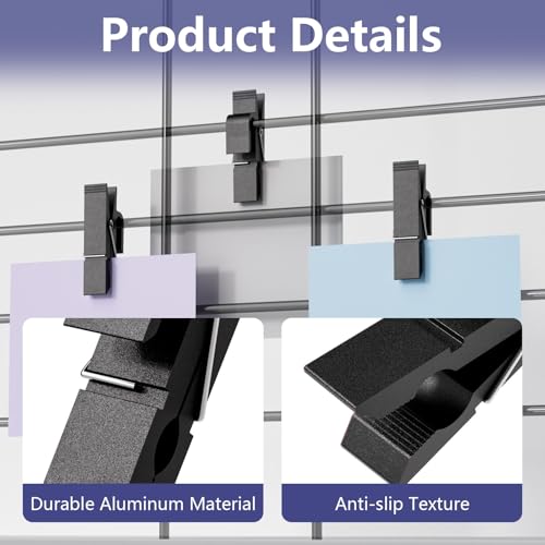 12-Piece Grid Wall Hooks for Metal Display Panels - Black Aluminum Clips