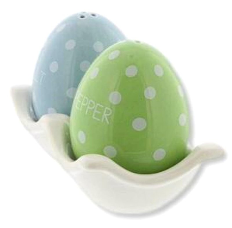 The Bridge Collection 4" Polka Dotted Egg Salt and Pepper Shaker Set - 3 Piece Set - Easter Kitchen Items - Fun Salt and Pepper Shakers for Home Decor