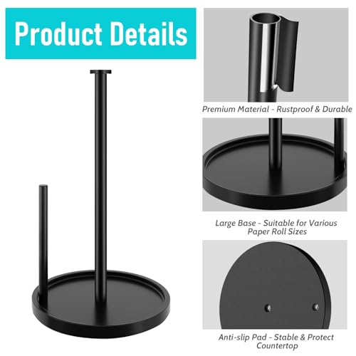 Black Stainless Steel Countertop Paper Towel Holder with Weighted Base