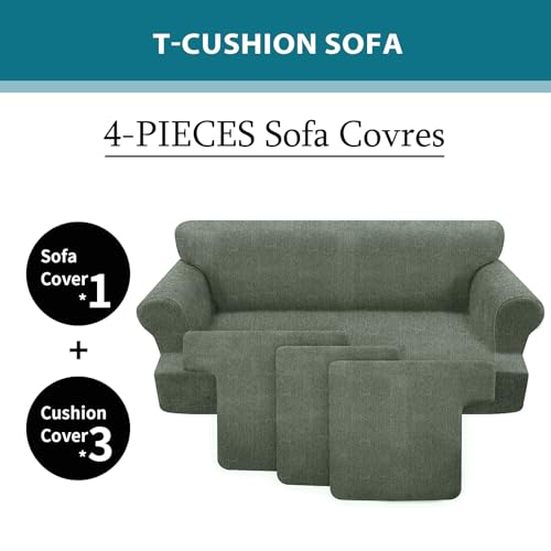 4-Piece Stretch Sofa Slipcovers Set with T Cushion Covers - Machine Washable