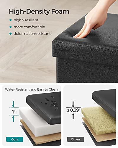 15-Inch Foldable Storage Ottoman Cube, Synthetic Leather Footstool - Black