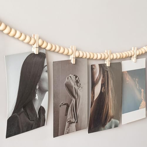 Boho Hanging Photo Display with Wood Beads - 2 Pack Wall Photo Banner