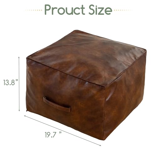 Square PU Leather Pouf Ottoman - 20x14 Inch Footrest Foot Stool