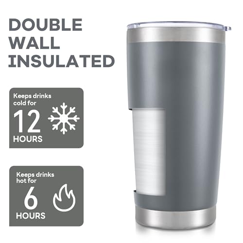 Orebigo 20 oz Tumbler with Lid, Gray - Stainless Steel Vacuum Insulated Cup