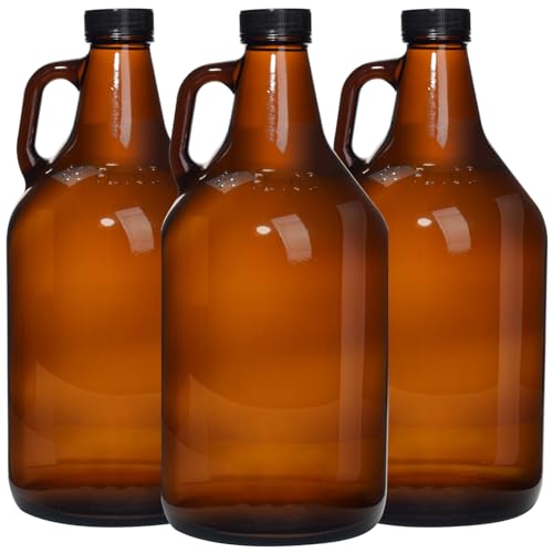 Amber Glass Growlers 64 oz - 3 Pack Half-Gallon Jugs for Home Brewing