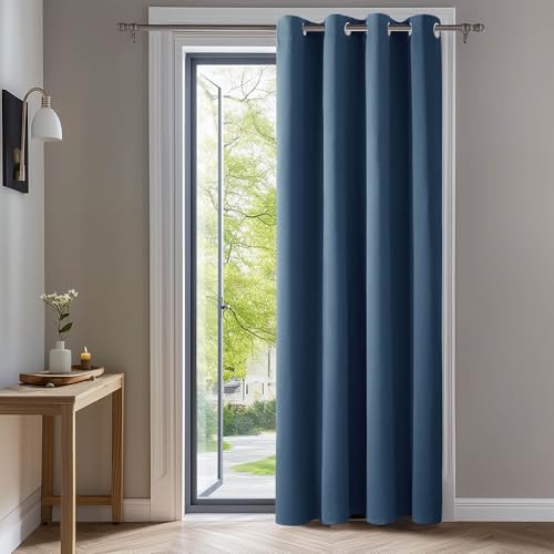 Deconovo Blackout Curtain Panel ? Solid Grommet Top, Thermal Insulated & Energy?Saving, Machine?Washable Room Darkening Window Treatment for Bedroom & Living Room, 1 Panel, Stone Blue, 42W x 95L