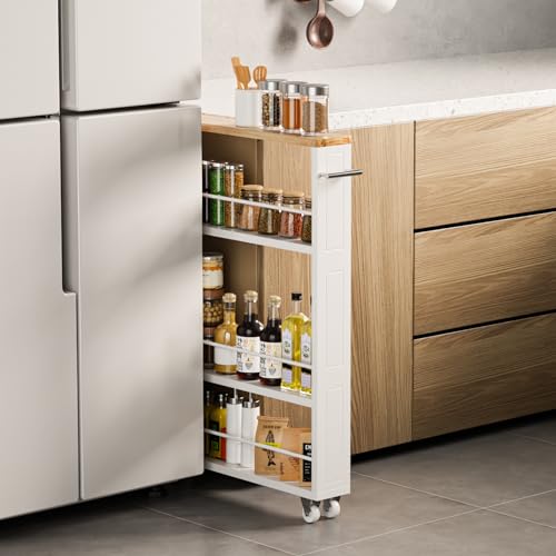 4-Tier Slim Rolling Storage Cart, Narrow Utility Organizer for Small Spaces