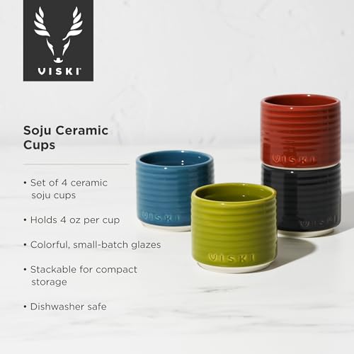 Viski Ceramic Soju Cups Set of 4 – 4 oz Colorful Modern Drinkware