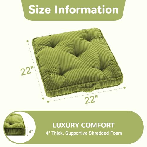 Tufted Corduroy Floor Cushion, 22x22 Square Meditation Pillow