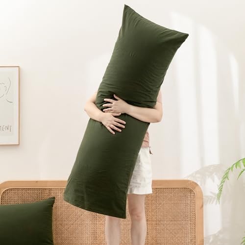 Olive Green Washed Cotton Body Pillowcase, 20 x 54 Inch Envelope Closure
