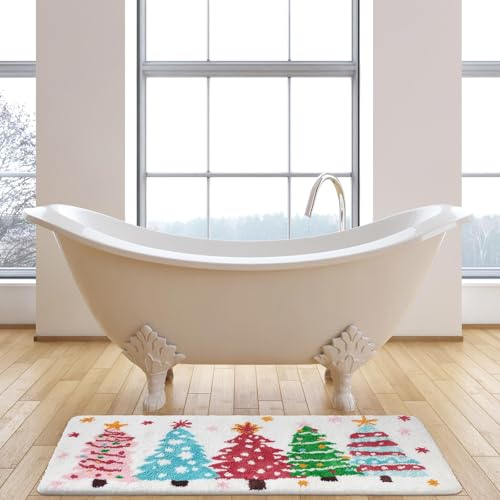 Pink Christmas Tree Bathroom Mat Set - 2 Piece Holiday Rug Decor - Christmas Tree Variation