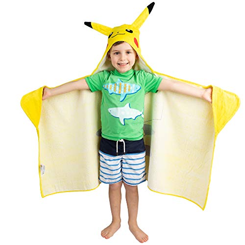 Pokemon Pikachu Hooded Towel Wrap - 24 x 50 inches, Soft Cotton Bath & Beach Towel for Kids