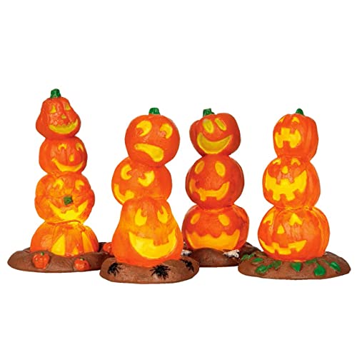 Lighted Pumpkin Stack Halloween Village Accessory, 3.94-inch Set of 4