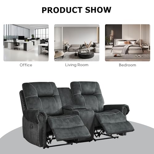 2-Seater Manual Reclining Loveseat with Center Console and Cup Holders