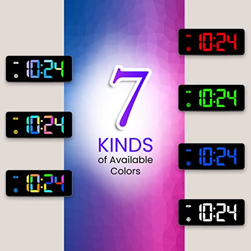Kids Digital Alarm Clock - 7 Color Display, Dimmable Light & Snooze