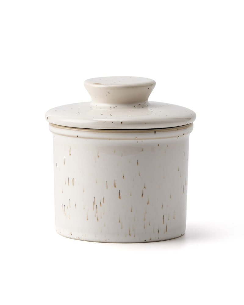 XELA Ceramic Butter Crock, The Original Reactive Glaze Speckled White, Butter Dish with Water Line for Spreadable Fresh Butter & Gift for Women - Speckled White