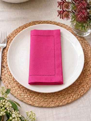 18x18 Inch Cotton Cloth Napkins - Set of 12 Reusable Hot Pink Table Linens
