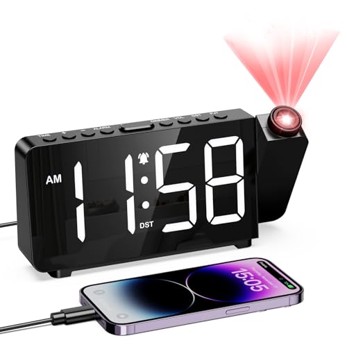 Digital Projection Alarm Clock with 180° Projector and LED Display