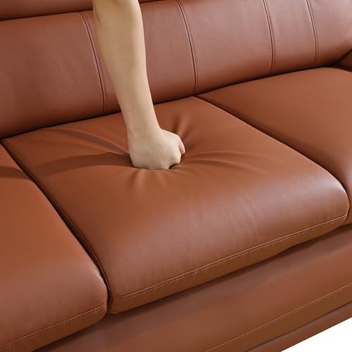 BrisaNube 2-Piece Leather Living Room Sofa Set - Modern Sectional Couch in Orange (Loveseat + 3 Seats)