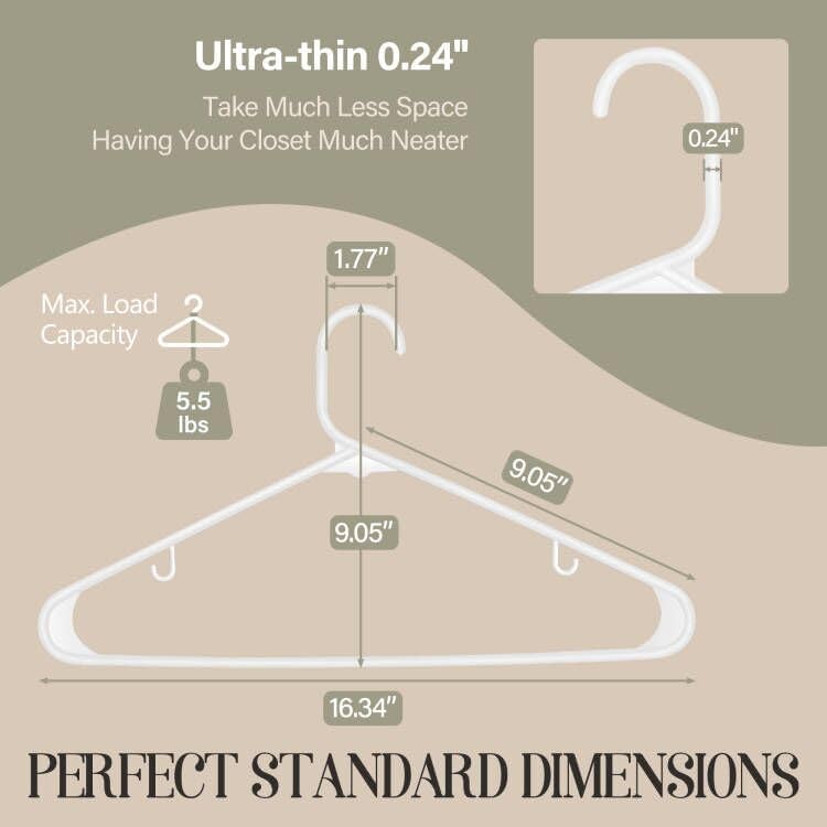 ZENY 100-Pack White Plastic Hangers - Durable Space-Saving Clothing Hangers for Organizing Clothes
