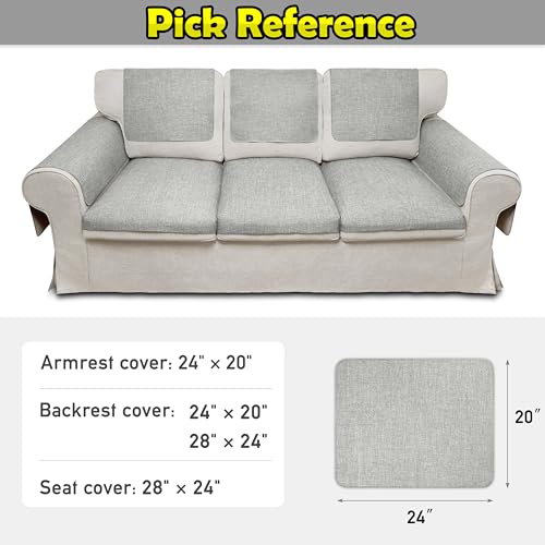 Waterproof Sofa Arm Covers Set of 2 - Non-Slip Armrest Protectors (Light Gray, 24"×20")