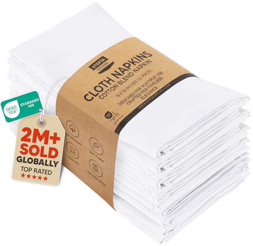 Cotton Blend Dinner Napkins - 18x18 Inch Washable Cloth Napkins, 12 Pack