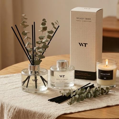 Eucalyptus Mint Reed Diffuser Set with Decorative Flowers and Essential Oils
