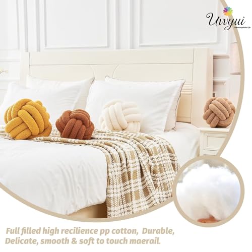 Soft Handmade Knot Pillow - Round Plush Boucle Cushion (8.6" Ivory)