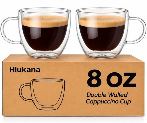 10 oz Double Walled Glass Coffee Mugs Set of 2 - Insulated Hand Blown Clear Cups for Espresso, Latte, Tea, and More