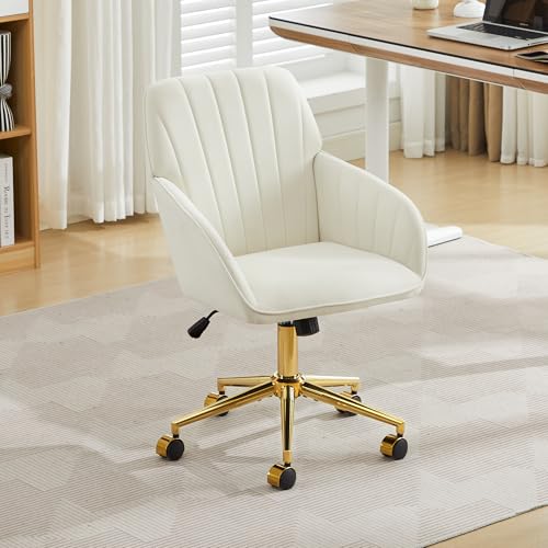 Velvet Office Desk Chair with Gold Base, Adjustable Swivel Vanity Chair