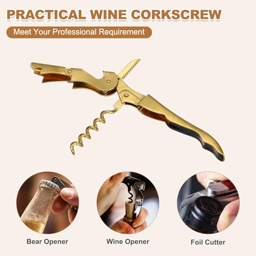 uxcell 5-Inch Gold Stainless Steel Waiter Corkscrew with Double Hinged Bottle Opener