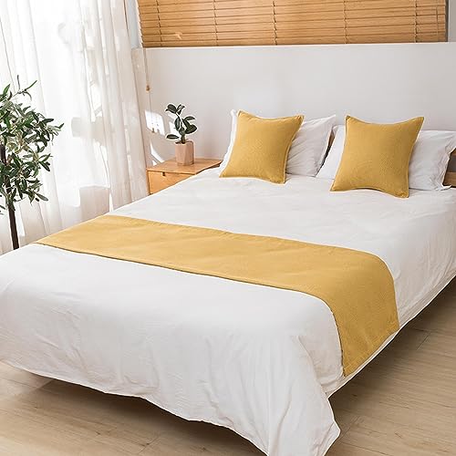 twelves Waffle Bed Runner Set - Decorative Bed Scarf with 2 Pillowcases