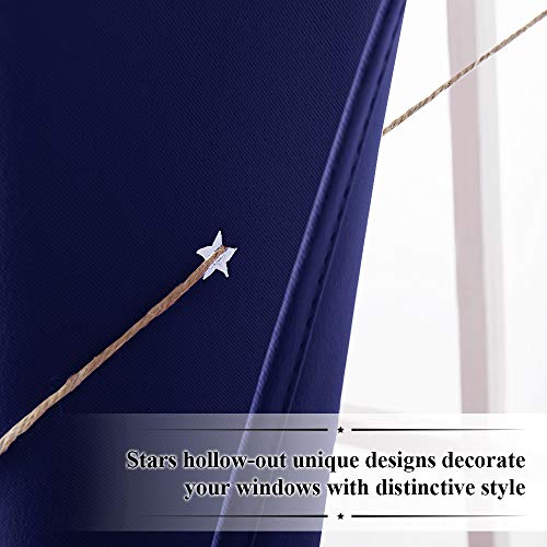 Blue Hollow Star Blackout Curtain for Kids Room, 52 x 63 Inch Panel