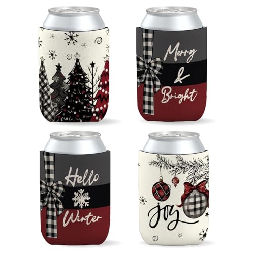 ETVISO 4 Pack Christmas Cup Sleeves - Neoprene Can Insulators for Short Wide Cans (Variation: Christmas(3))