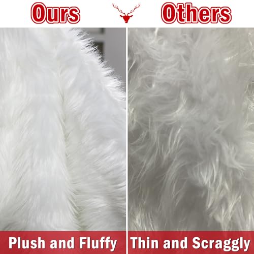 48-Inch White Faux Fur Christmas Tree Skirt - Soft Fluffy Plush Mat
