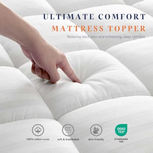 King Size Mattress Topper - Breathable Cotton, Soft Quilted, Noiseless