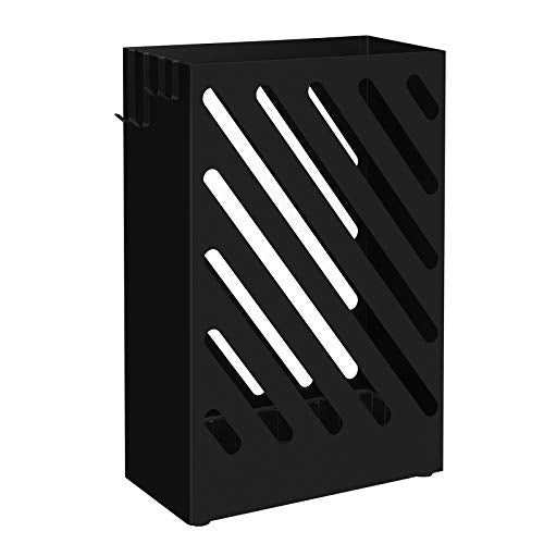 Metal Umbrella Stand with Drip Tray and Hooks, Rectangular Rack