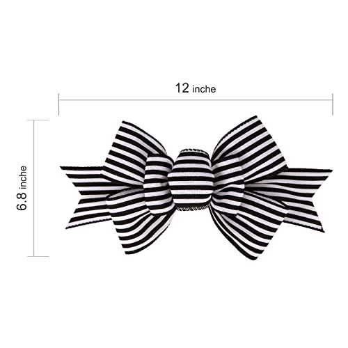 Black and White Striped Christmas Burlap Bows for Wreaths & Trees (2 Pack)