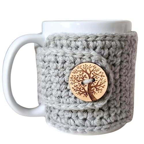 Tree of Life Mug Cozy Sleeves - Set of 2, Grey and Pink Coffee Cup Wraps