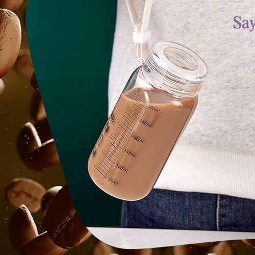 EWEIGEER Borosilicate Glass Drinking Cup with Lid 300ml - Leakproof & Portable