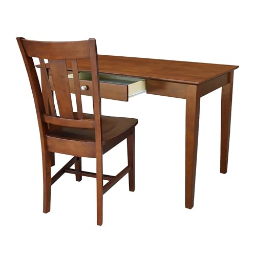 Solid Wood Desk and Chair Set with Drawer - Espresso Finish