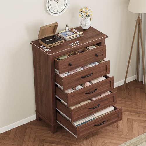 5-Drawer Vertical Dresser, Tall Wooden Storage Chest for Bedroom