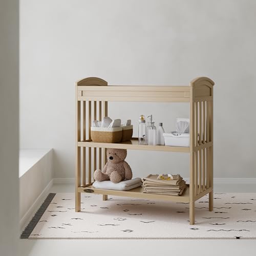 Wooden Baby Changing Table with Storage Shelves and Water-Resistant Pad