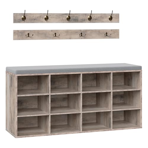 Entryway Shoe Storage Bench with 12 Cubbies and Padded Seat - 39.4 Inch Gray