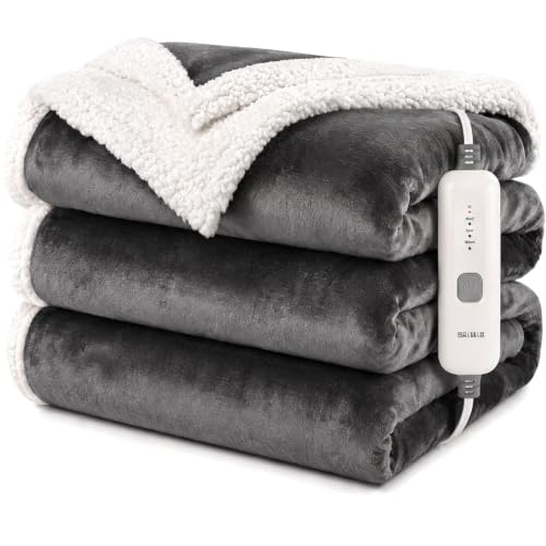 Electric Heated Blanket Twin Size 62"x84" - 4 Heating Levels, Auto-Off, Dark Gray