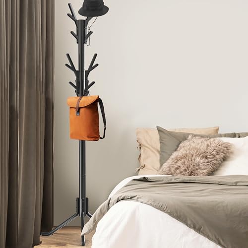 Standing Coat and Hat Rack, 18-Hook Metal Tree Hanger, Black