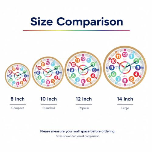 Kids Teaching Wall Clock - 8 Inch Silent Non-Ticking Analog Clock